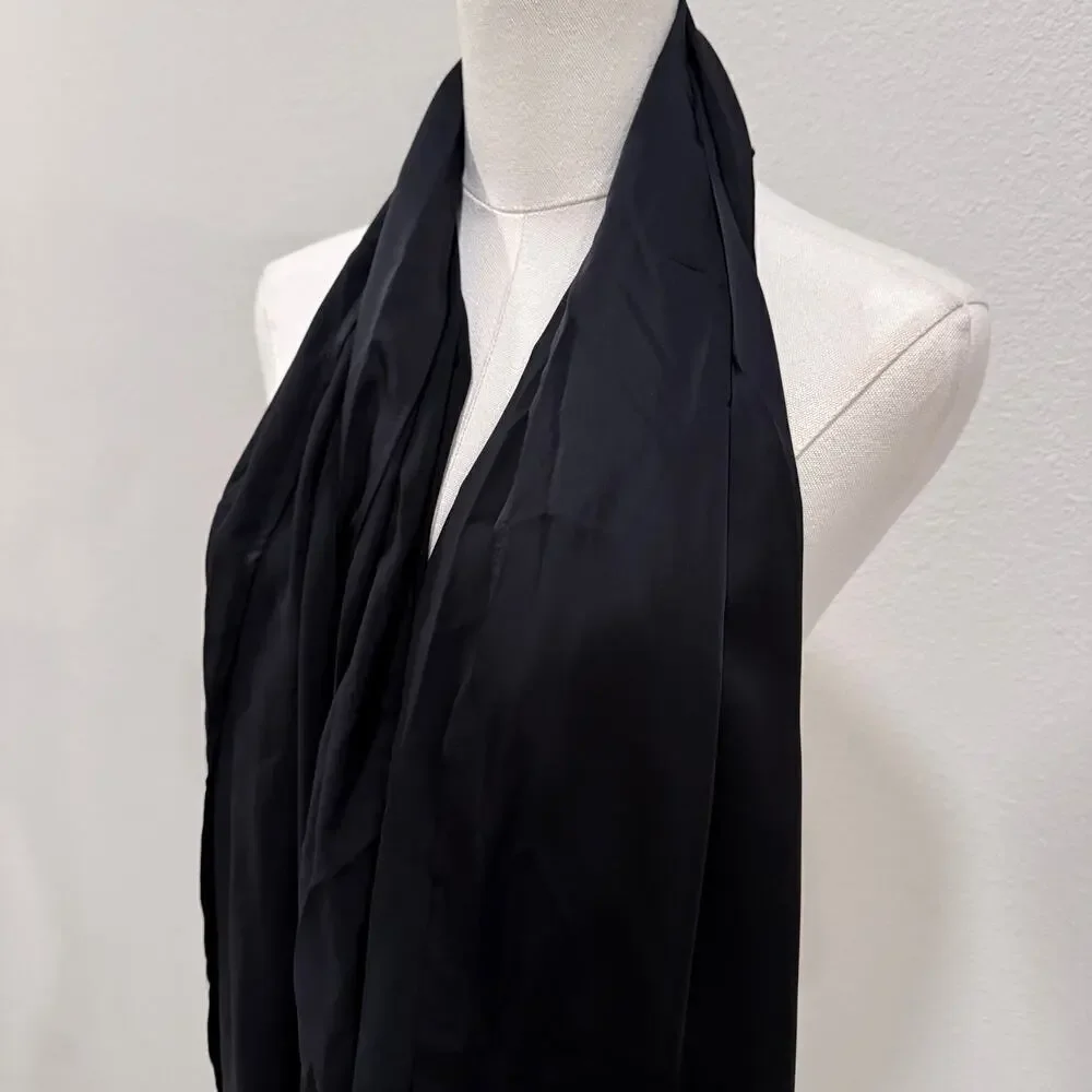 Club L London Lucca Black Satin Long Shawl Scarf Black Wedding Cocktail Elegant